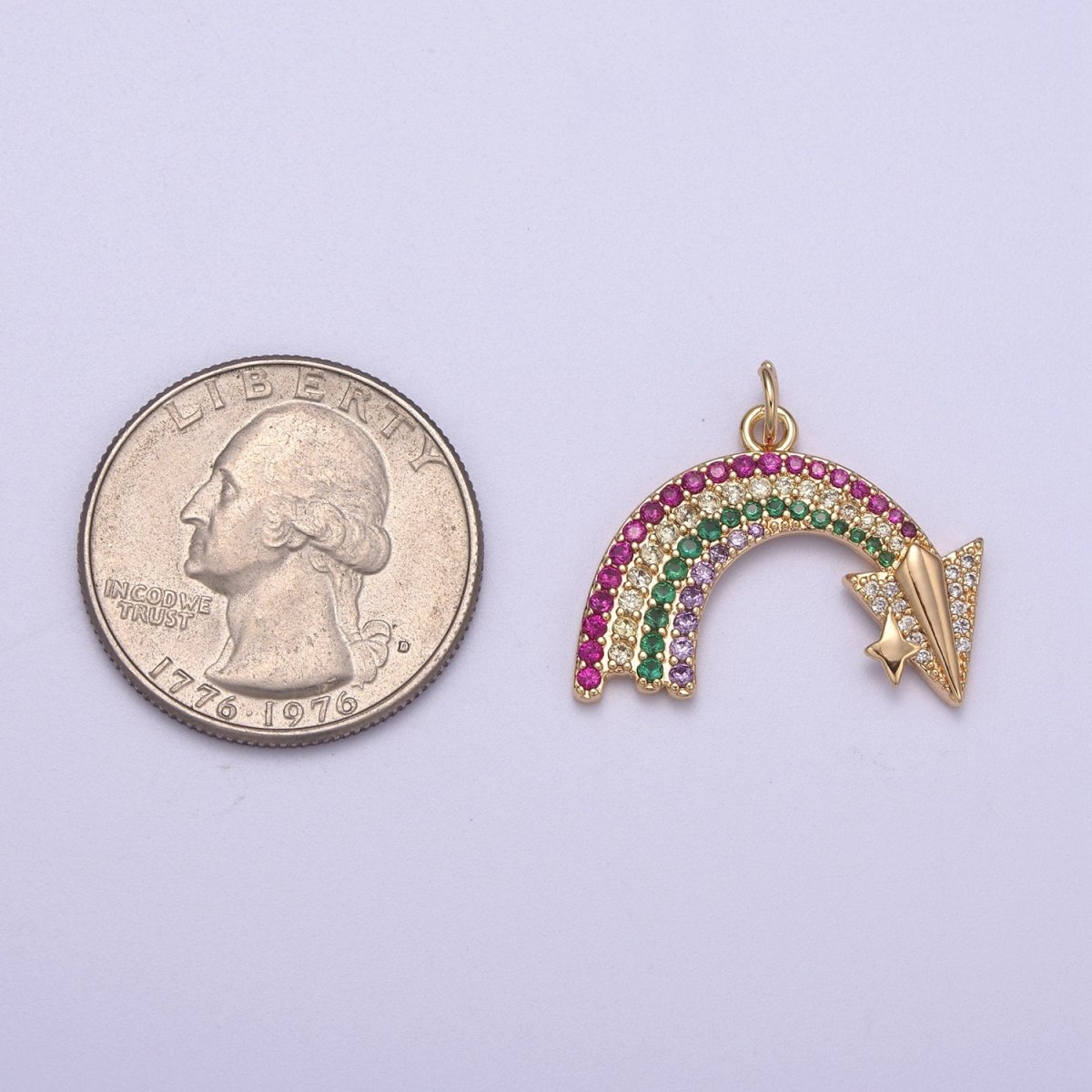 Dainty Rainbow Charm 16k Gold plated CZ Colorful Pendant N-280 - DLUXCA