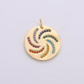 Dainty Rainbow Charm, Multi Color Charm Micro Pave Cz Pendant Disc Charm in Gold plated, C-567 - DLUXCA
