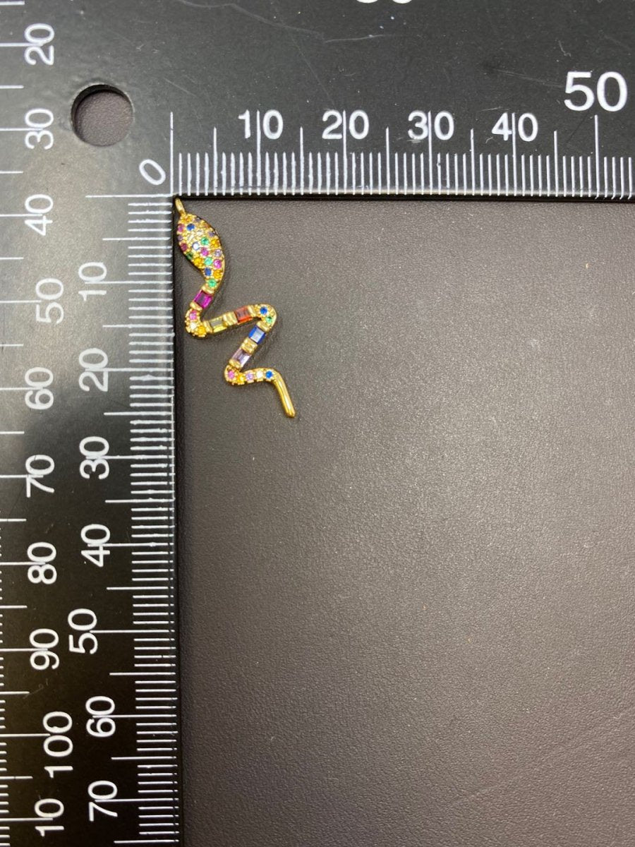 Dainty Rainbow Micro Pave Snake Charm, CZ Cubic Snake Charm Gold plated Serpent Charm Animal Charm for Necklace, Earring, Bracelet Component D-067 - DLUXCA