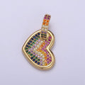 Dainty Rainbow Multi Color CZ Heart Pendant for Dangle Necklace Charm N-541 - DLUXCA