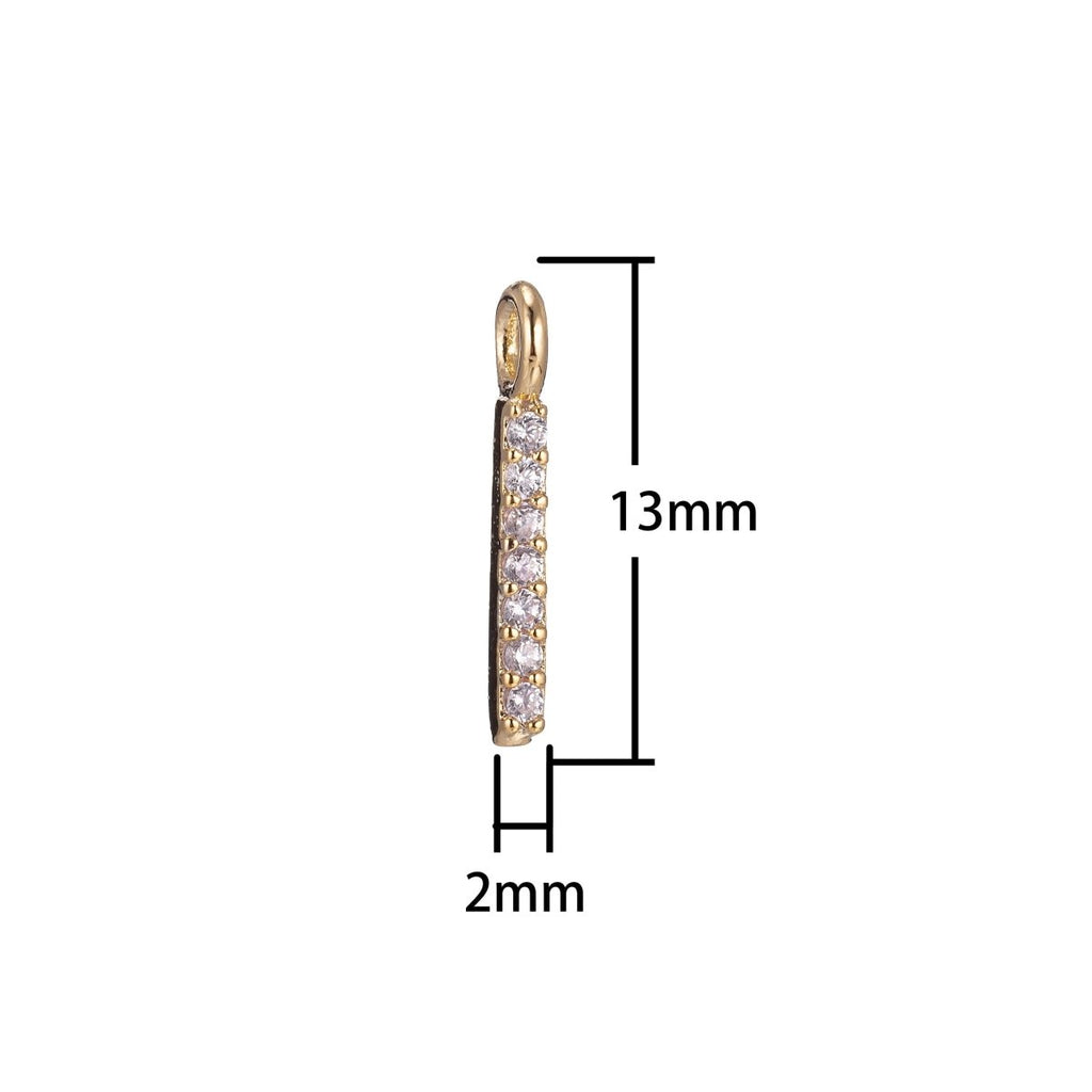 Dainty Rectangular Bar Charm, Micro Pave CZ Charm, 18K Gold plated Pendant Tiny Minimalist Chic Necklace Charm for Jewelry Making | C-385 - DLUXCA