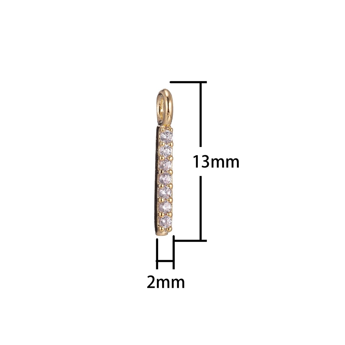 Dainty Rectangular Bar Charm, Micro Pave CZ Charm, 18K Gold plated Pendant Tiny Minimalist Chic Necklace Charm for Jewelry Making | C-385 - DLUXCA