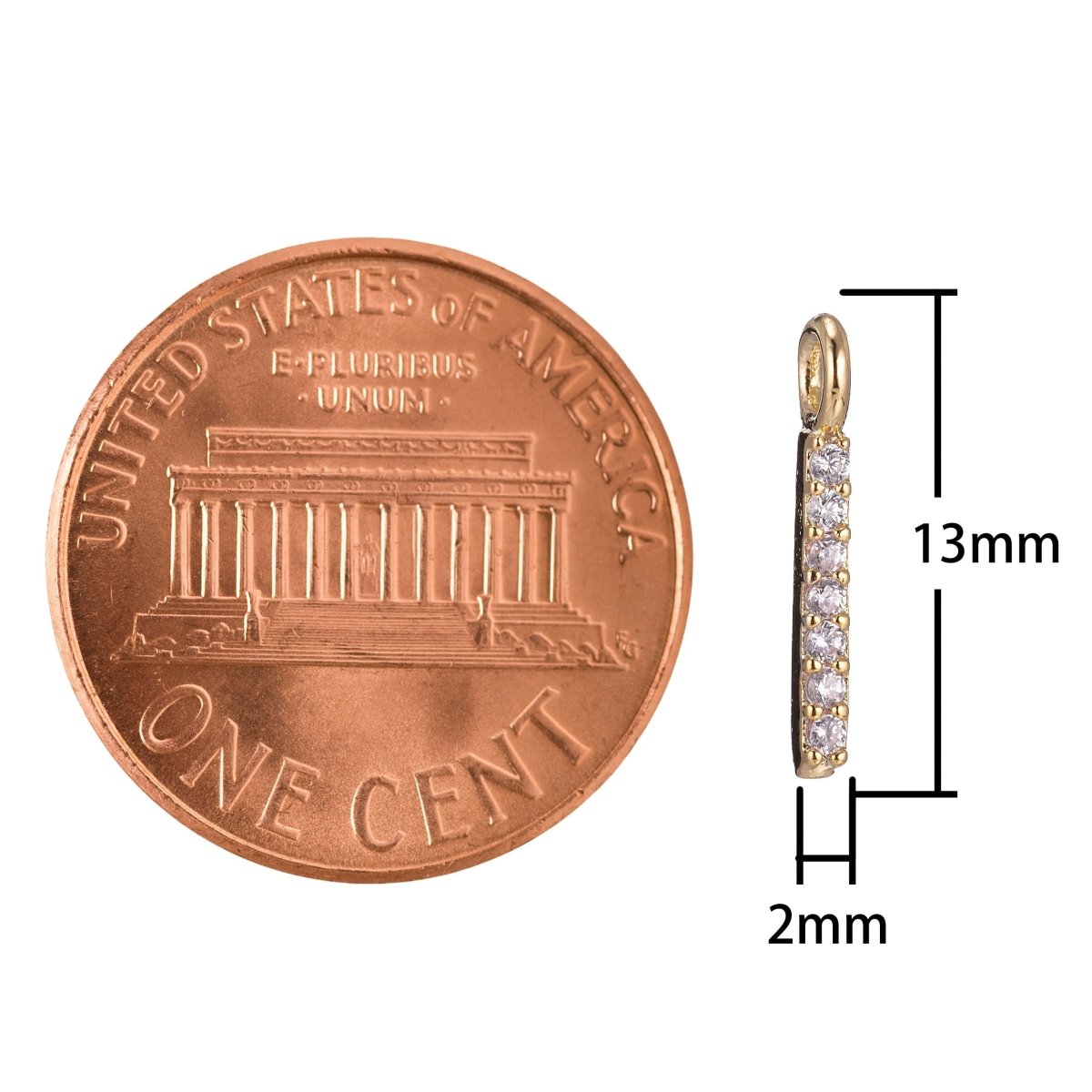 Dainty Rectangular Bar Charm, Micro Pave CZ Charm, 18K Gold plated Pendant Tiny Minimalist Chic Necklace Charm for Jewelry Making | C-385 - DLUXCA