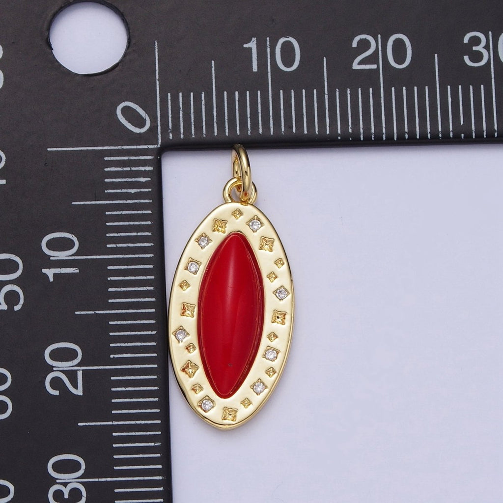 Dainty Red Carnelian Marquise Eye Geometric Star Charm in Gold & Silver | N-436
