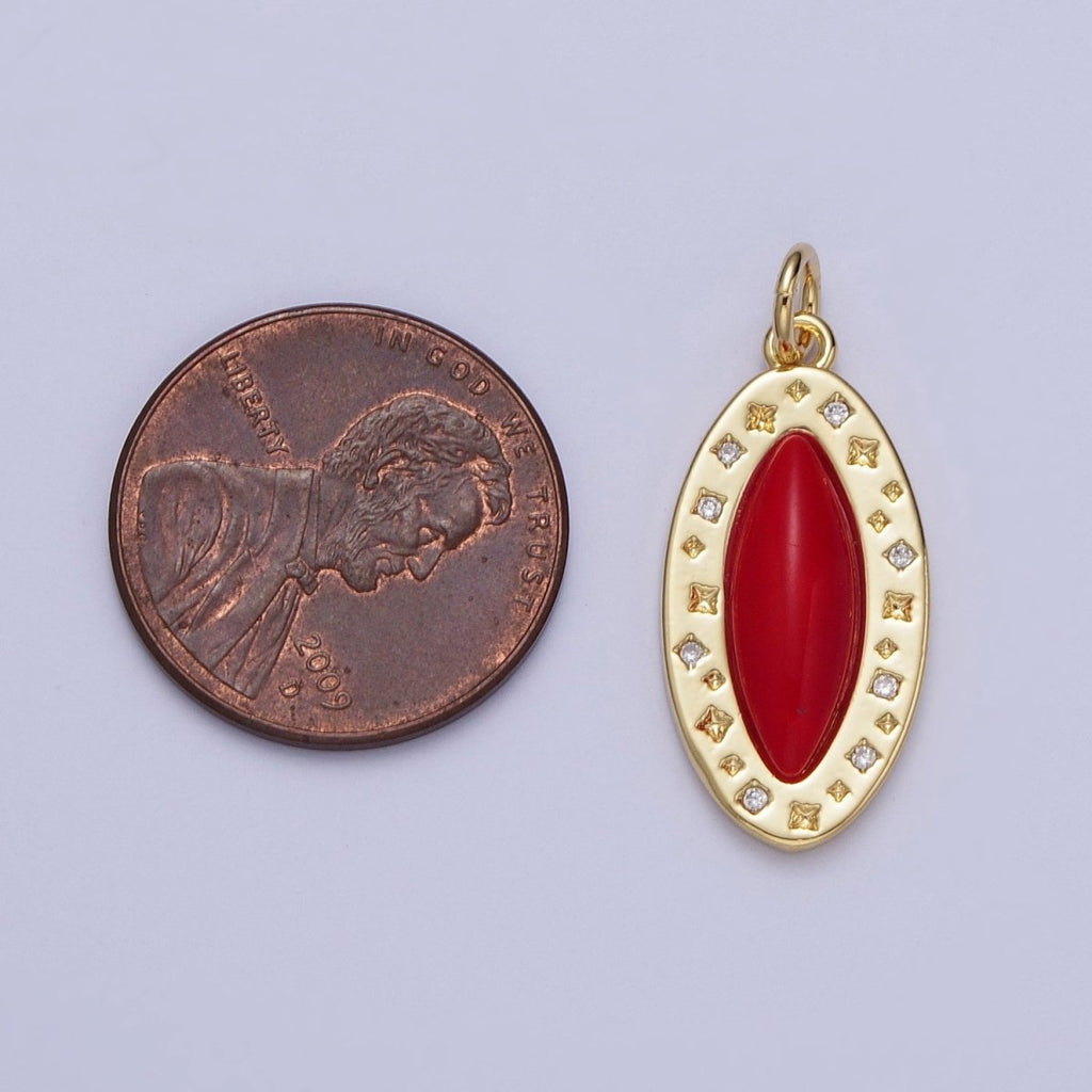 Dainty Red Carnelian Marquise Eye Geometric Star Charm in Gold & Silver | N-436