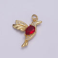 Dainty Red Cz Gold Bird Charm N-230 - DLUXCA