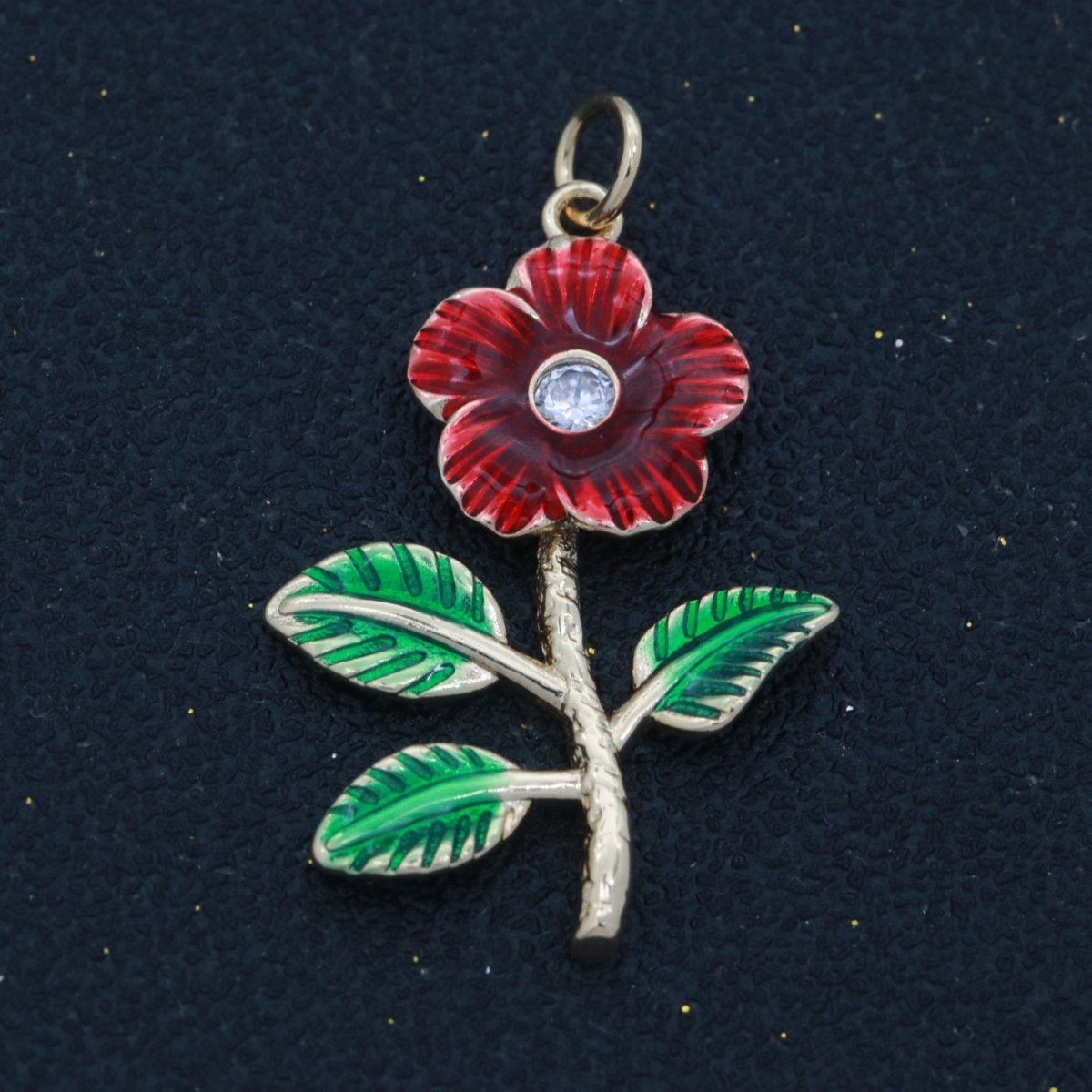 Dainty Red Flower Charm 18k Gold plated Floral Charm Rose Daisy Inspired Jewelry M-737 - DLUXCA