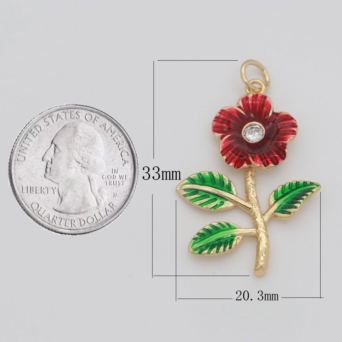 Dainty Red Flower Charm 18k Gold plated Floral Charm Rose Daisy Inspired Jewelry M-737 - DLUXCA