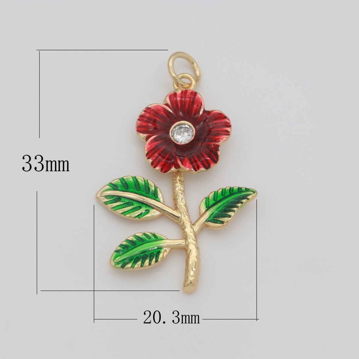 Dainty Red Flower Charm 18k Gold plated Floral Charm Rose Daisy Inspired Jewelry M-737 - DLUXCA
