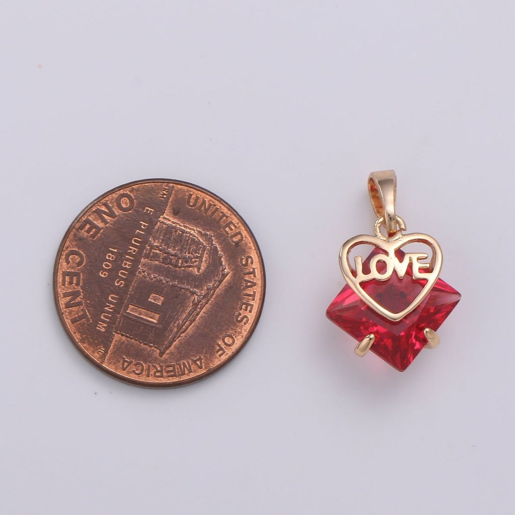 Dainty Red Gem Pendant Cubic Zirconia Rose Gold plated Heart Charm for Necklace Earring Bracelet Component J-105 - DLUXCA