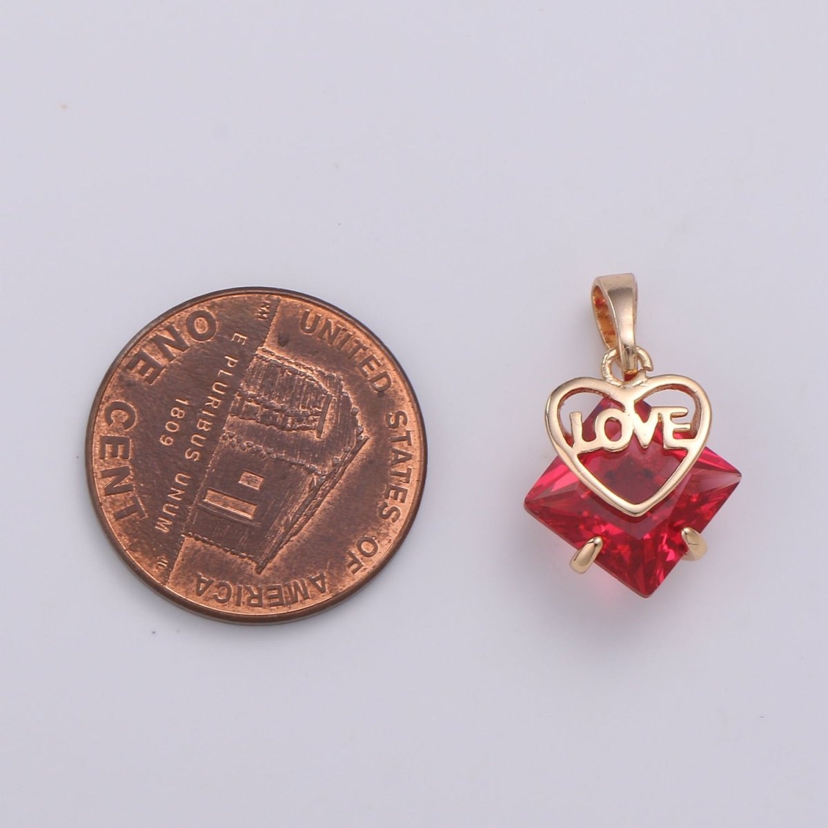 Dainty Red Gem Pendant Cubic Zirconia Rose Gold plated Heart Charm for Necklace Earring Bracelet Component J-105 - DLUXCA