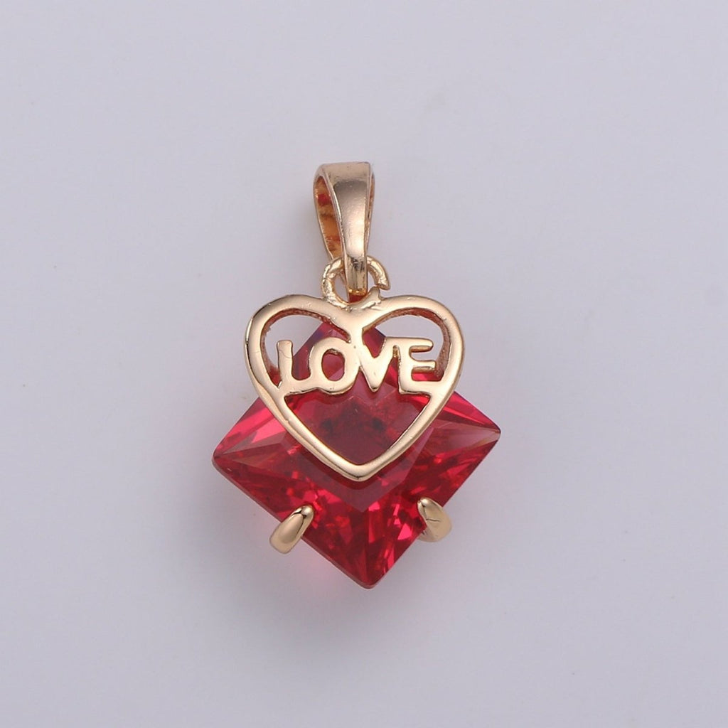 Dainty Red Gem Pendant Cubic Zirconia Rose Gold plated Heart Charm for Necklace Earring Bracelet Component J-105 - DLUXCA