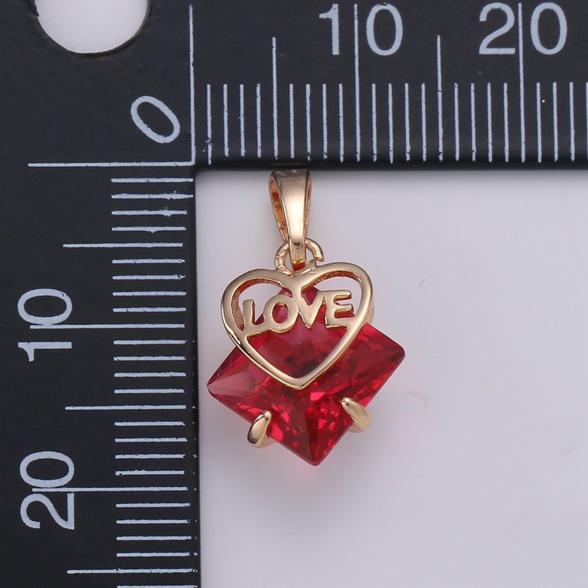 Dainty Red Gem Pendant Cubic Zirconia Rose Gold plated Heart Charm for Necklace Earring Bracelet Component J-105 - DLUXCA