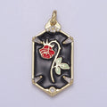 Dainty Red Rose Charm Necklace, 14K Gold plated Flower necklace Pendant Belle beauty and the beast Jewelry Inspired Hexagon Tag Dangle Charm N-759 N-761