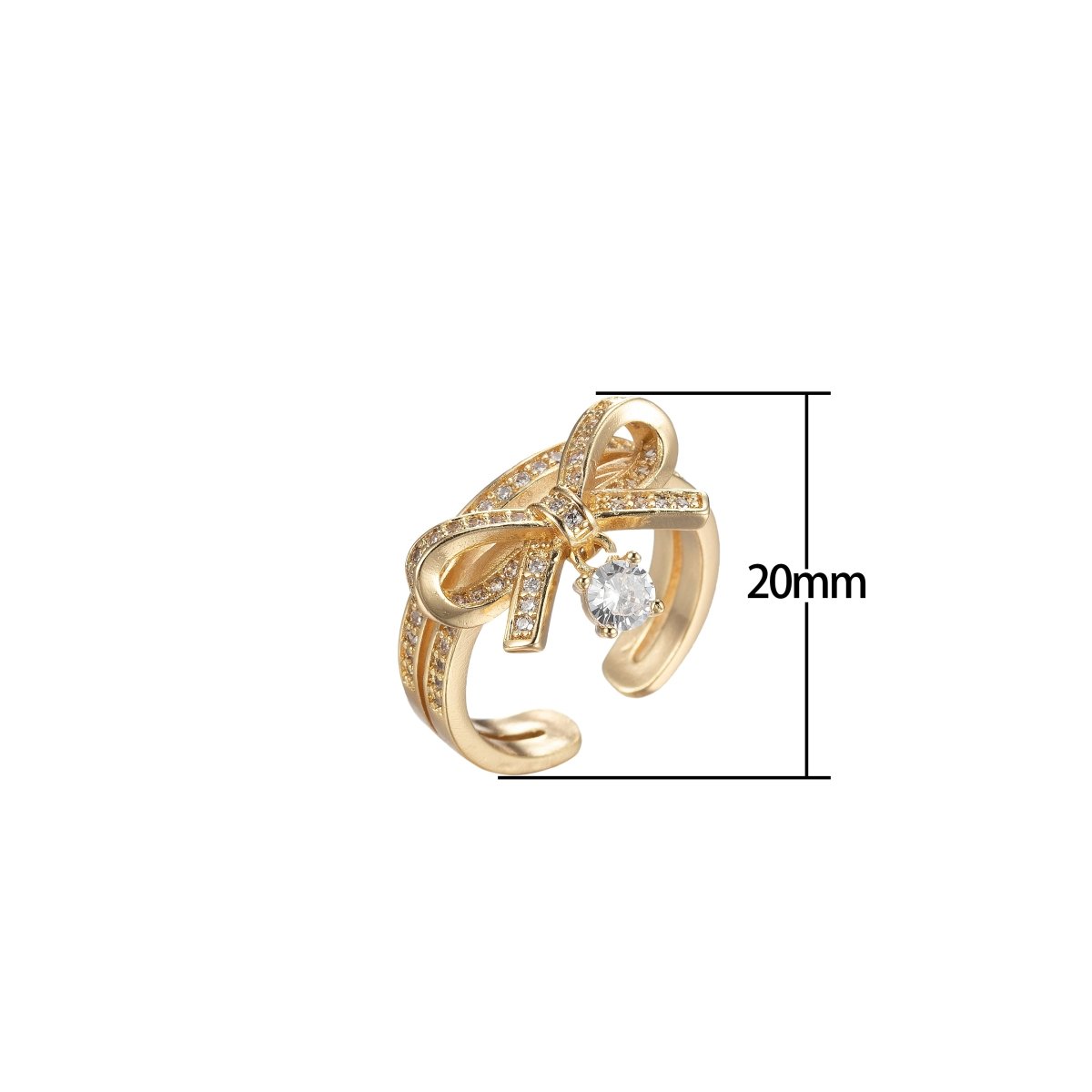 Dainty Ribbon Ring Gold Band Bow Ring Micro Pave Open Ring O-985 - DLUXCA