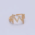 Dainty Ring, Adjustable Heart Beat Ring, Gold Heart Beat Ring, Micro Pave Zig Zag Ring, Minimalist open ring O-2151 - DLUXCA