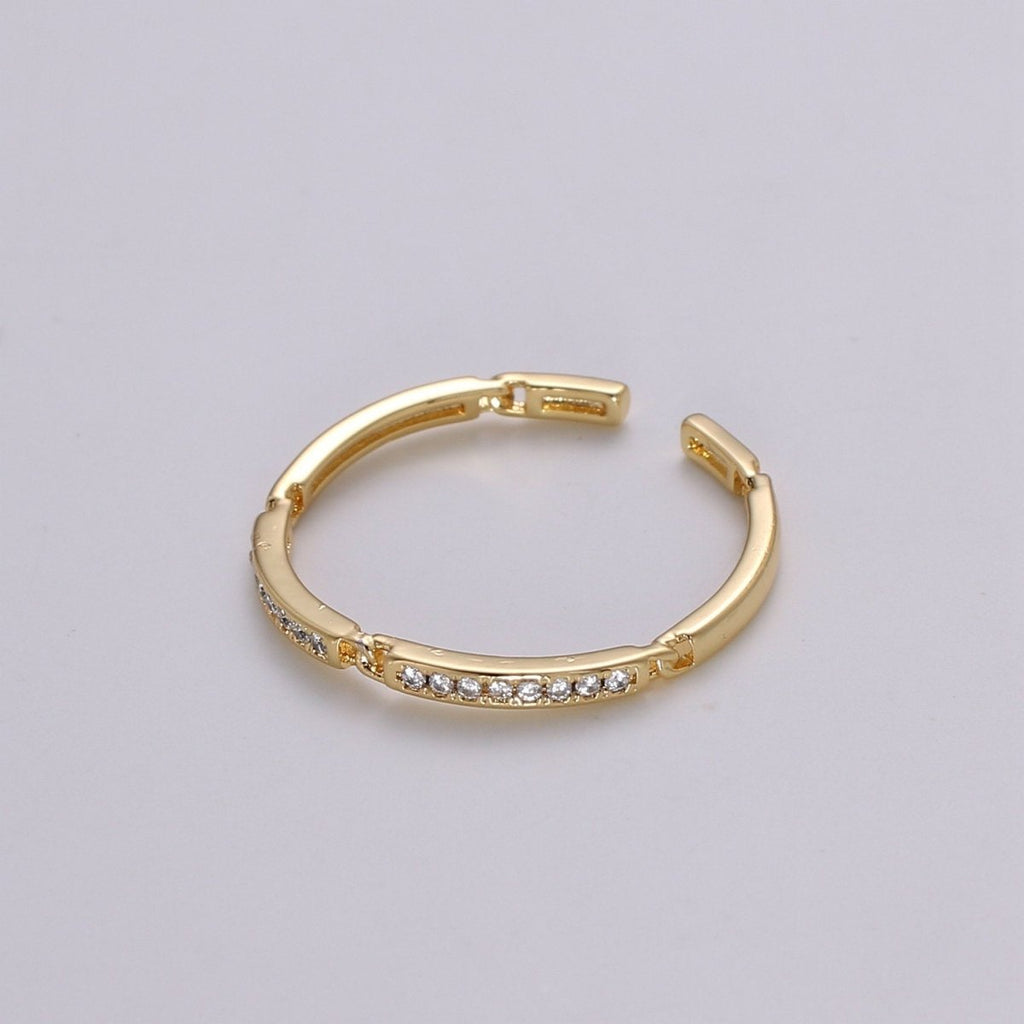 Dainty Ring, Gold Vermeil Minimalist Ring, Stacking Ring, Simple Open Ring, Cubic Zirconia Adjustable Ring, Thin Ring, Gift for Her R-127 - DLUXCA