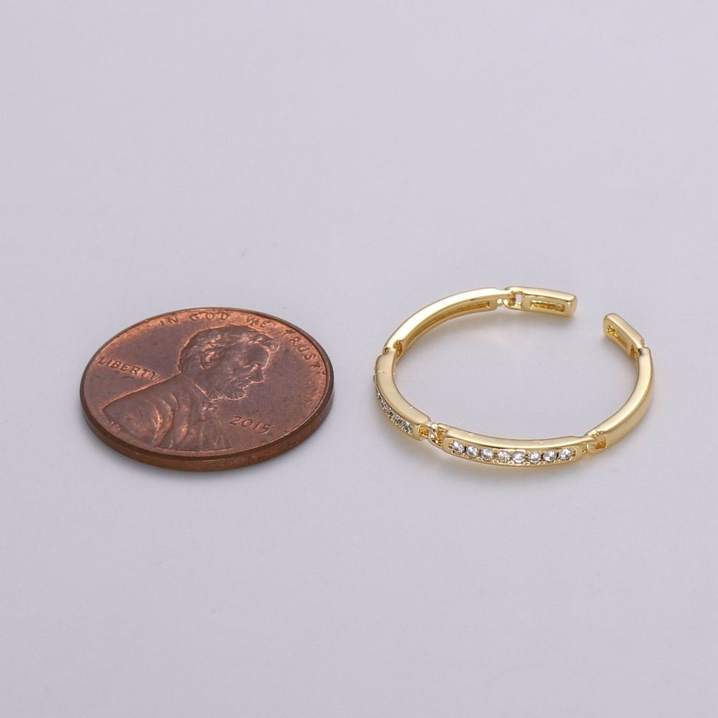 Dainty Ring, Gold Vermeil Minimalist Ring, Stacking Ring, Simple Open Ring, Cubic Zirconia Adjustable Ring, Thin Ring, Gift for Her R-127 - DLUXCA