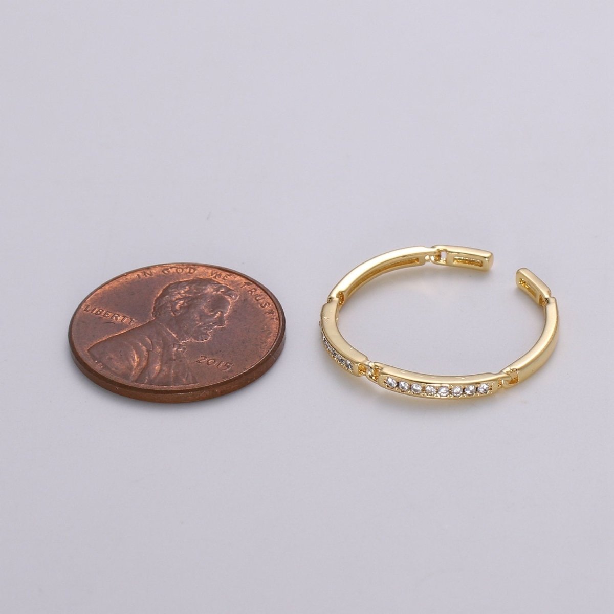 Dainty Ring, Gold Vermeil Minimalist Ring, Stacking Ring, Simple Open Ring, Cubic Zirconia Adjustable Ring, Thin Ring, Gift for Her R-127 - DLUXCA