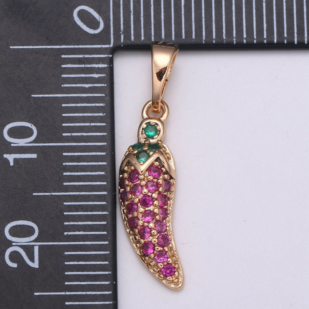 Dainty Rose Gold plated Chilli Pepper Charms, Micro Pave Chili Charm Food Charm for Bracelet Necklace Earring Mix Charm Supply Component - DLUXCA