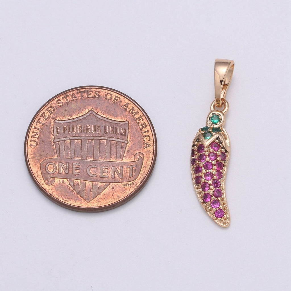 Dainty Rose Gold plated Chilli Pepper Charms, Micro Pave Chili Charm Food Charm for Bracelet Necklace Earring Mix Charm Supply Component - DLUXCA
