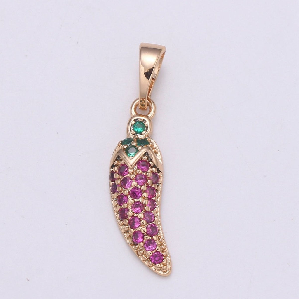 Dainty Rose Gold plated Chilli Pepper Charms, Micro Pave Chili Charm Food Charm for Bracelet Necklace Earring Mix Charm Supply Component - DLUXCA