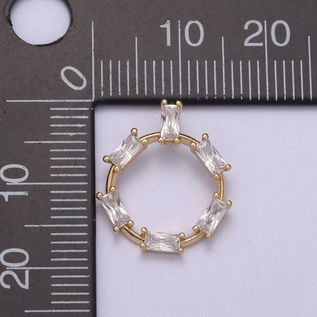 Dainty Round Baguette Cz Charm Circle Geometry Pendant for minimalist jewelry N-276 - DLUXCA