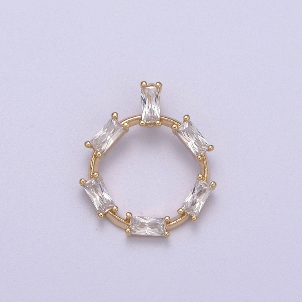Dainty Round Baguette Cz Charm Circle Geometry Pendant for minimalist jewelry N-276 - DLUXCA