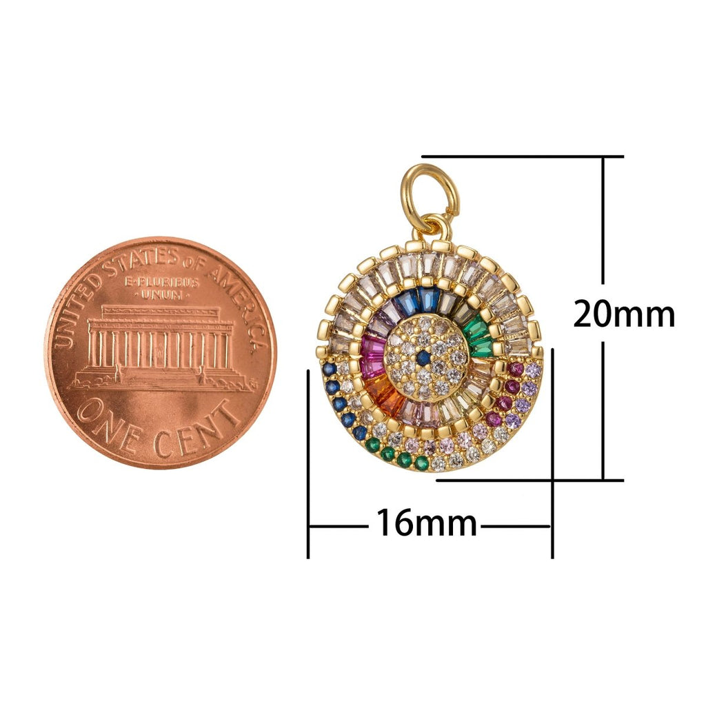 Dainty Round Charm CZ Micro Pave, Disc Charm, Multi Color Pave Charm , Dainty Charms,Cubic Zirconia Bracelet Earring Necklace Charm 20x15mm I-442 - DLUXCA