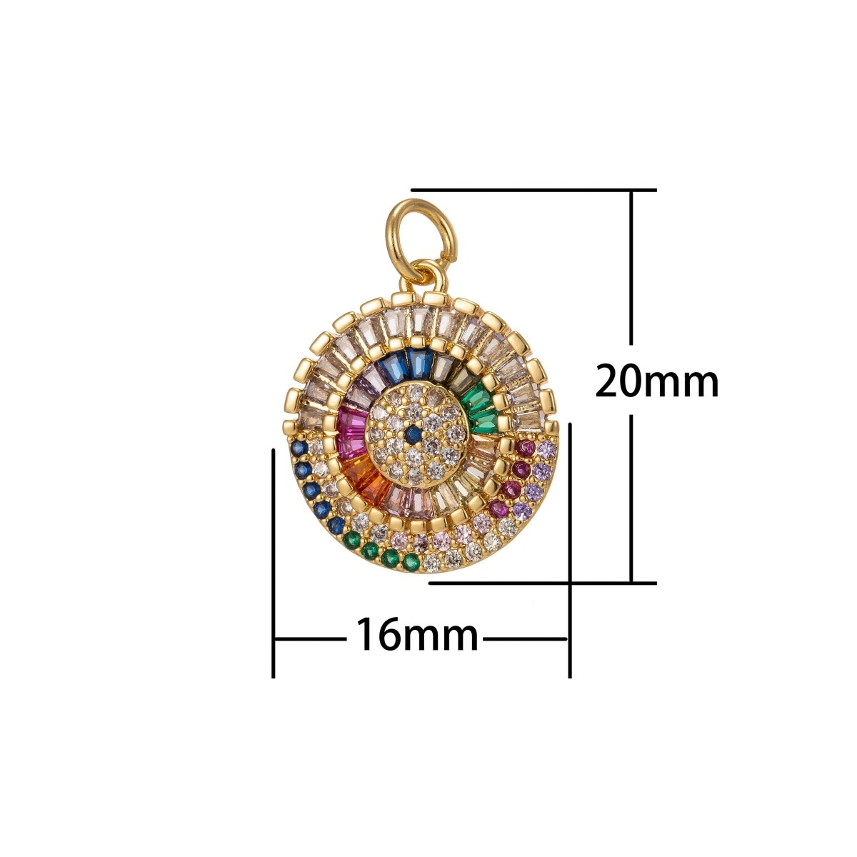Dainty Round Charm CZ Micro Pave, Disc Charm, Multi Color Pave Charm , Dainty Charms,Cubic Zirconia Bracelet Earring Necklace Charm 20x15mm I-442 - DLUXCA