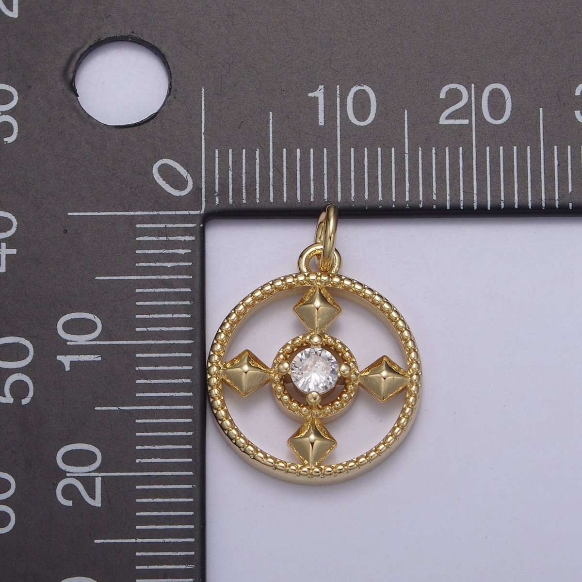 Dainty Round Cubic Charm 14k Gold plated Coin Cross Charm for Necklace Earring Bracelet N-809 - DLUXCA