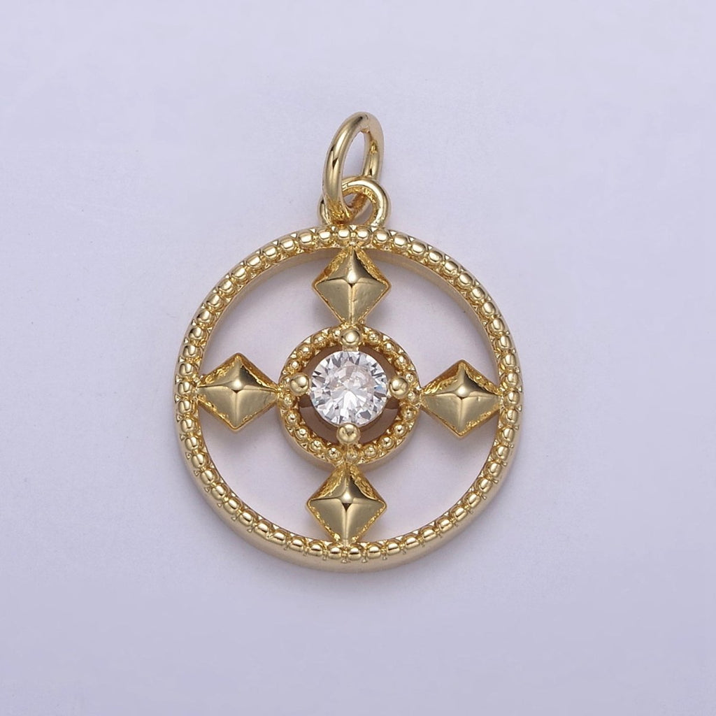 Dainty Round Cubic Charm 14k Gold plated Coin Cross Charm for Necklace Earring Bracelet N-809 - DLUXCA