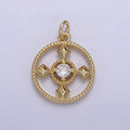 Dainty Round Cubic Charm 14k Gold plated Coin Cross Charm for Necklace Earring Bracelet N-809 - DLUXCA
