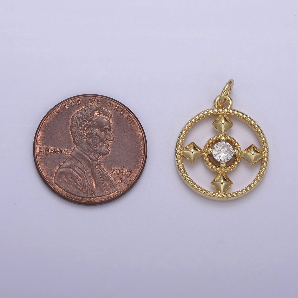 Dainty Round Cubic Charm 14k Gold plated Coin Cross Charm for Necklace Earring Bracelet N-809 - DLUXCA