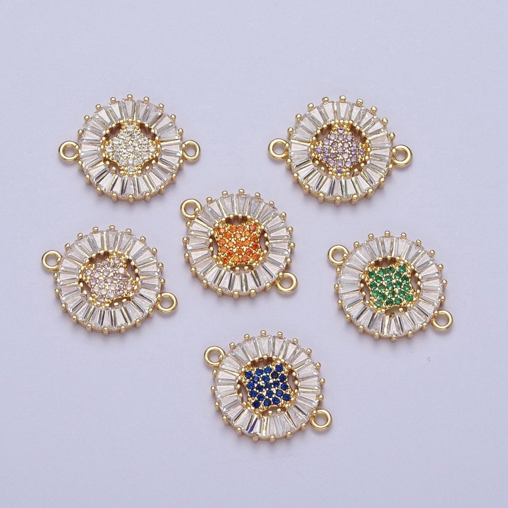 Dainty Round CZ Clover Gold plated Charm Connector Clear Baguette Link Connector for Bracelet Necklace Supply F-322 F-356 F-417 F-437 F-464 F-483