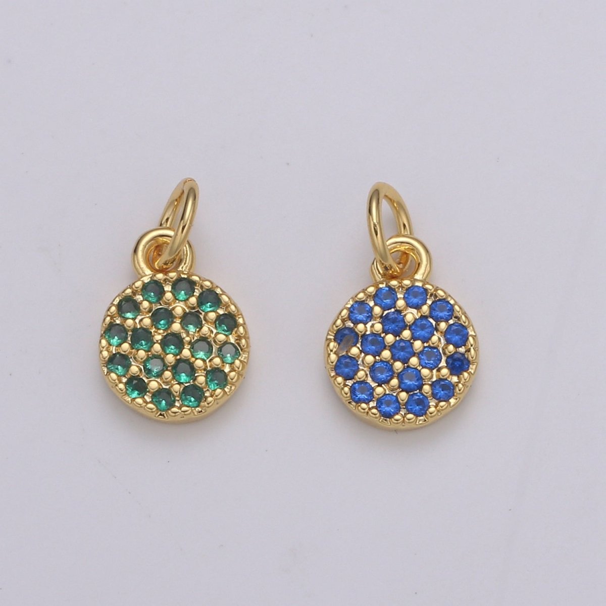 Dainty Round Disc Charm, 14K Gold plated CZ Micro Pave Disc Pendant, Cubic Zirconia, Small Disc Pendant, Add on Charm for Bracelet 11x6mm E-221 E-222