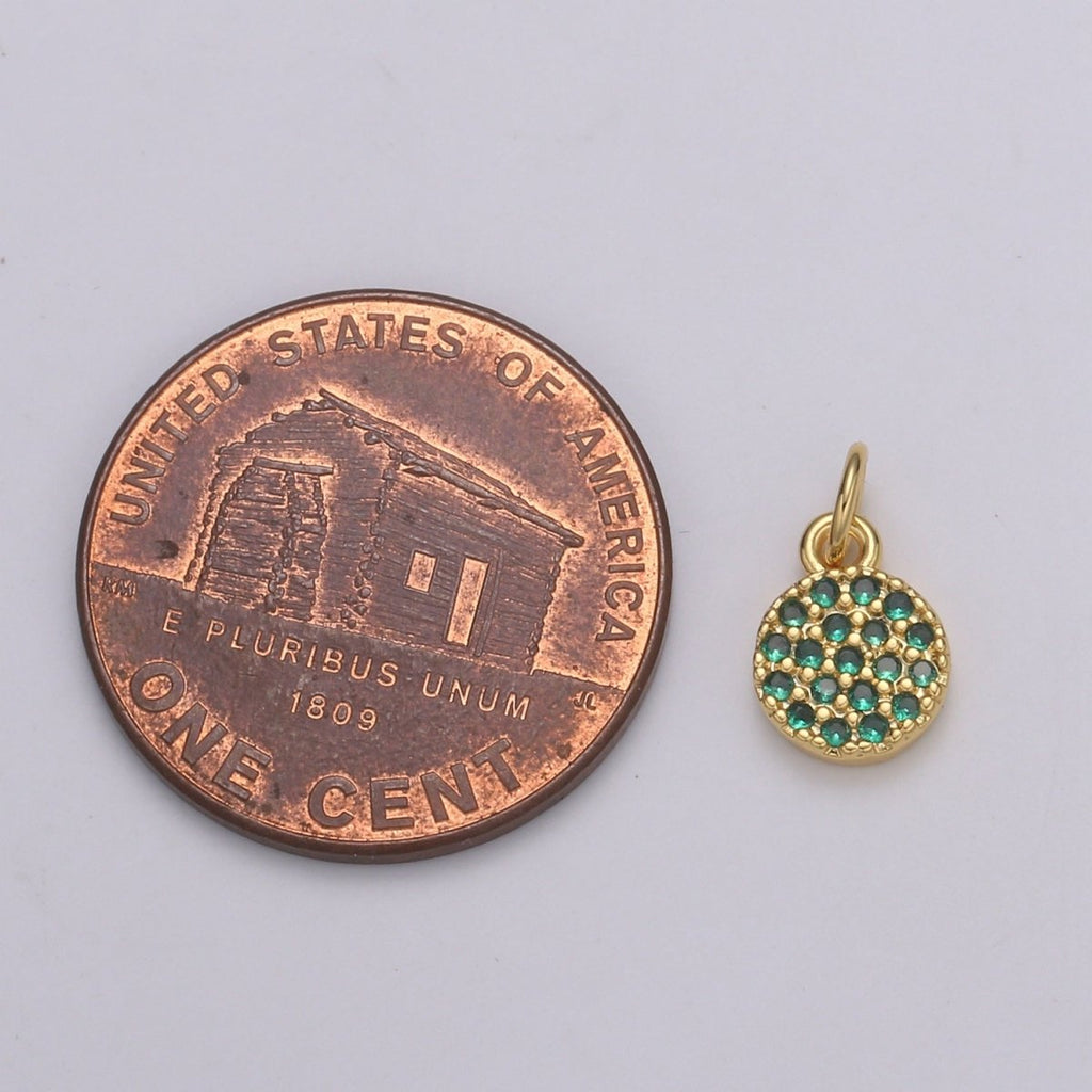 Dainty Round Disc Charm, 14K Gold plated CZ Micro Pave Disc Pendant, Cubic Zirconia, Small Disc Pendant, Add on Charm for Bracelet 11x6mm E-221 E-222