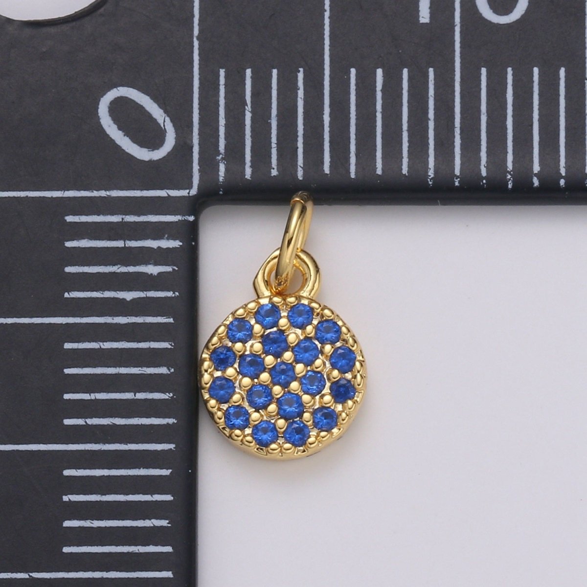 Dainty Round Disc Charm, 14K Gold plated CZ Micro Pave Disc Pendant, Cubic Zirconia, Small Disc Pendant, Add on Charm for Bracelet 11x6mm E-221 E-222