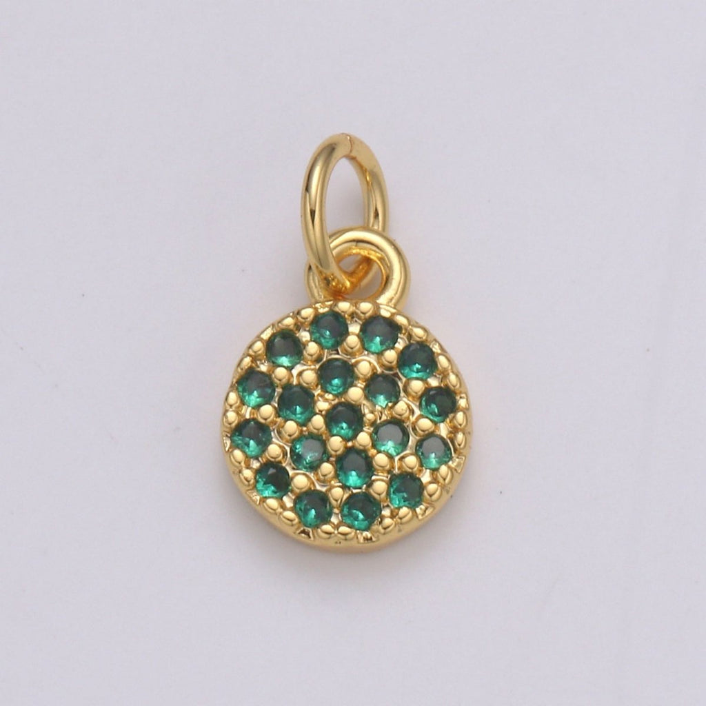 Dainty Round Disc Charm, 14K Gold plated CZ Micro Pave Disc Pendant, Cubic Zirconia, Small Disc Pendant, Add on Charm for Bracelet 11x6mm E-221 E-222
