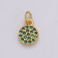 Dainty Round Disc Charm, 14K Gold plated CZ Micro Pave Disc Pendant, Cubic Zirconia, Small Disc Pendant, Add on Charm for Bracelet 11x6mm E-221 E-222