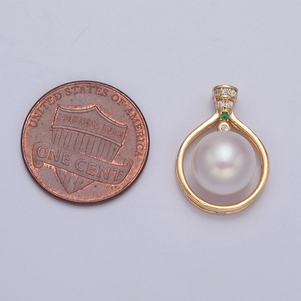 Dainty Round Genuine Shell Pearl Pendant Minimalist Bridal Wedding Jewelry I-028 - DLUXCA