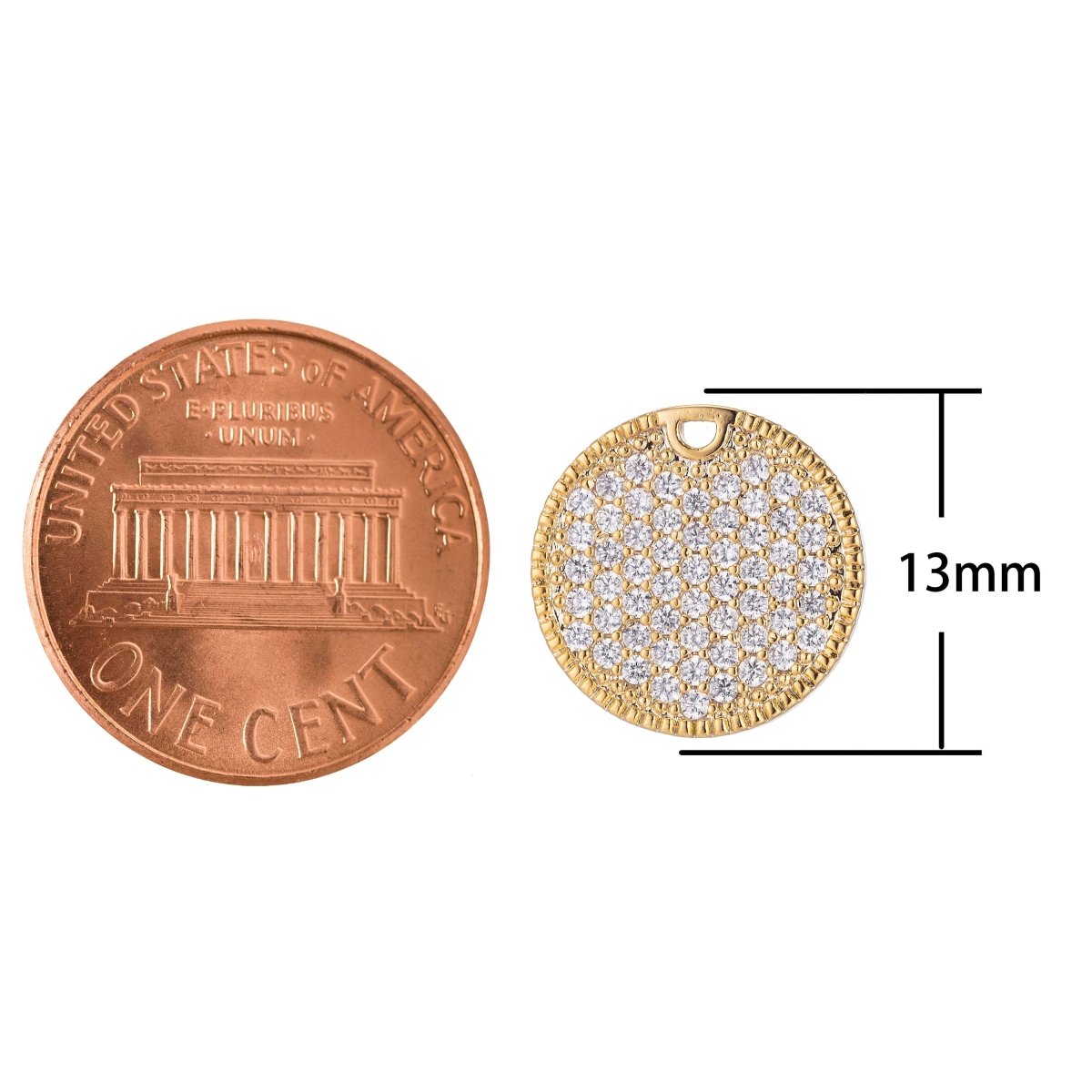 Dainty Round Gold Crystal Charm, Micro Pave CZ Charm, 18K Gold plated Pendant Circle Geometric Necklace Charm for Jewelry MakingC-381 - DLUXCA