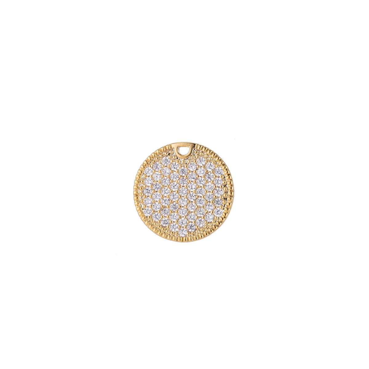 Dainty Round Gold Crystal Charm, Micro Pave CZ Charm, 18K Gold plated Pendant Circle Geometric Necklace Charm for Jewelry MakingC-381 - DLUXCA