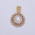 Dainty Round Pave Genuine Shell Pearl Pendant Minimalist Bridal Wedding Jewelry I-029 - DLUXCA