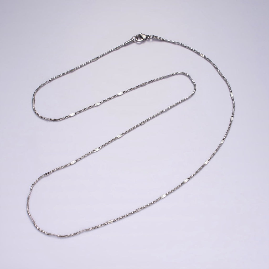 Dainty Round Snake Chain Necklace Stainless Steel 23.6 inch Necklace in Silver | WA-2408 - DLUXCA