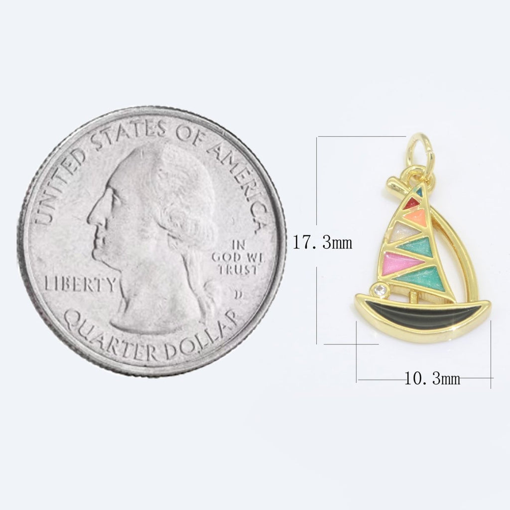 Dainty Sail Boat Charm Multi Color Enamel Gold plated Charm for Necklace Earring Bracelet Component M-529 M-757