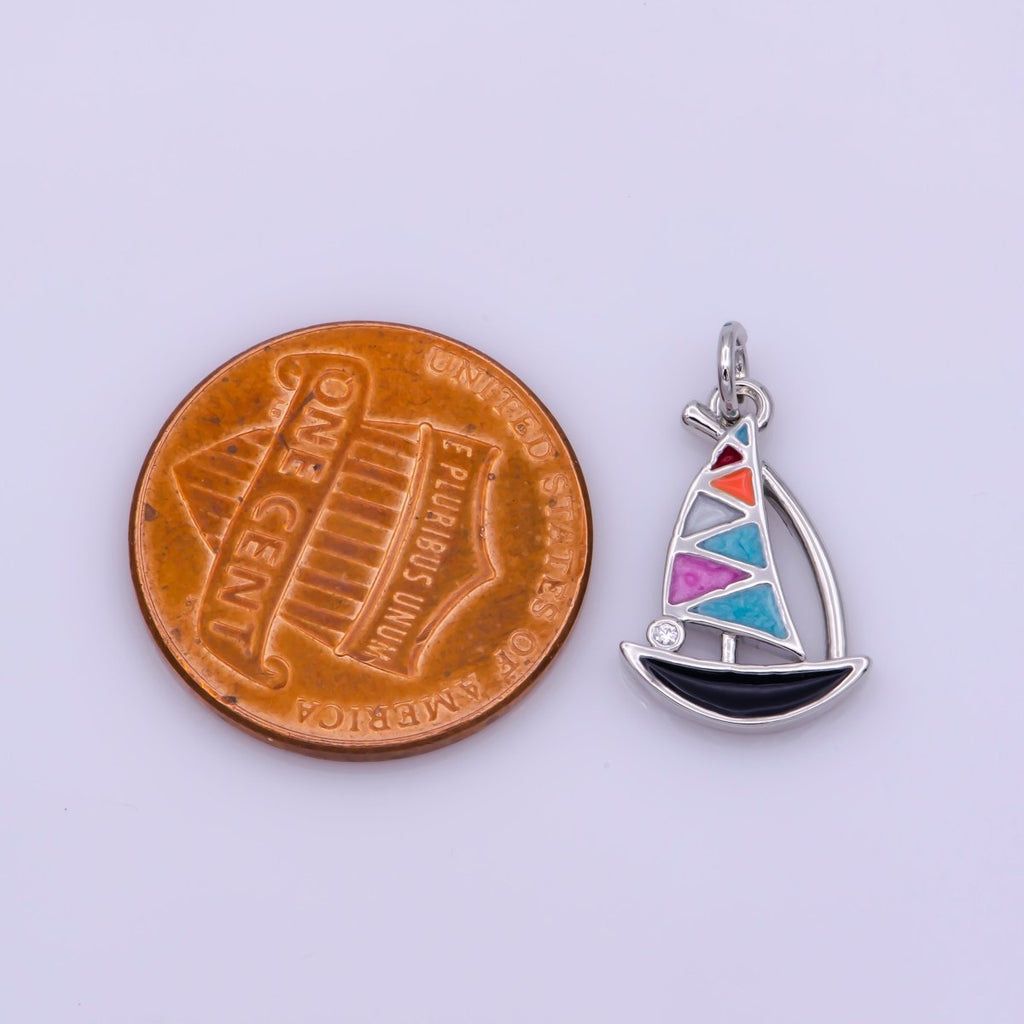 Dainty Sail Boat Charm Multi Color Enamel Gold plated Charm for Necklace Earring Bracelet Component M-529 M-757