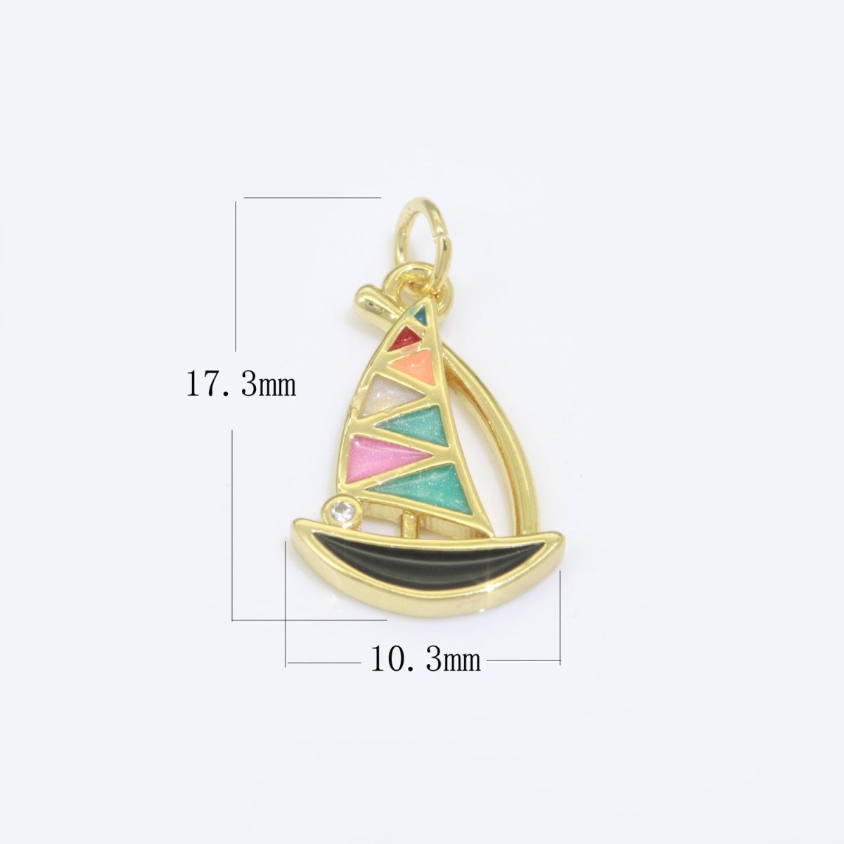 Dainty Sail Boat Charm Multi Color Enamel Gold plated Charm for Necklace Earring Bracelet Component M-529 M-757