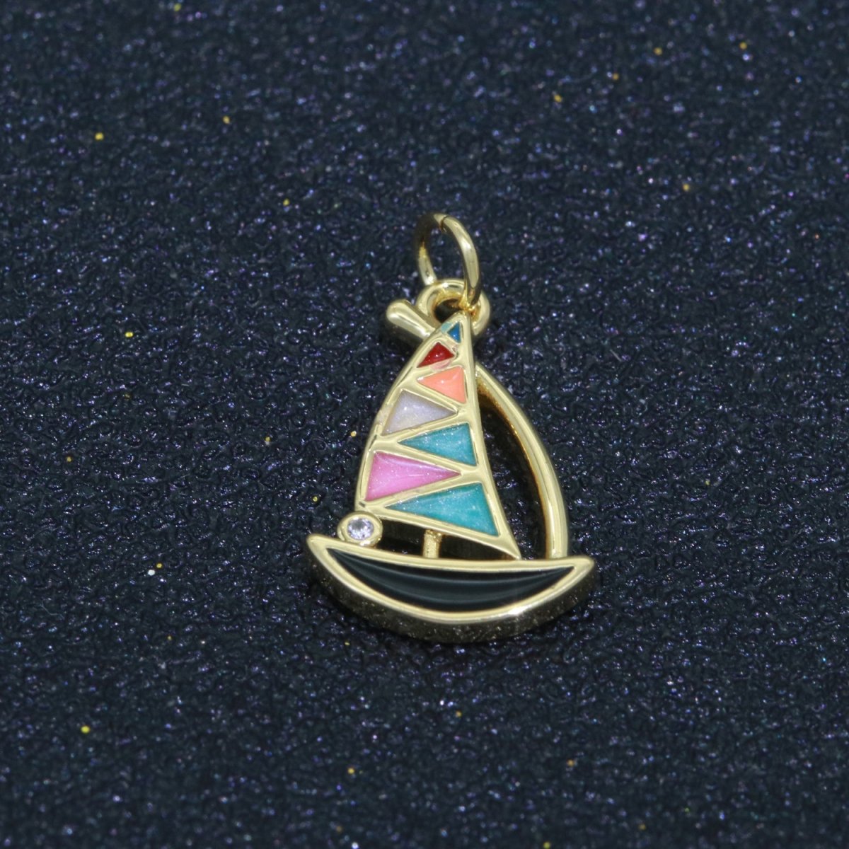 Dainty Sail Boat Charm Multi Color Enamel Gold plated Charm for Necklace Earring Bracelet Component M-529 M-757