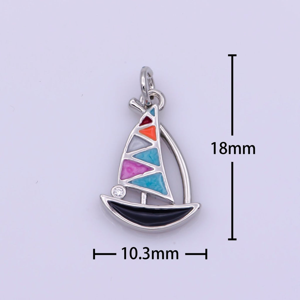 Dainty Sail Boat Charm Multi Color Enamel Gold plated Charm for Necklace Earring Bracelet Component M-529 M-757
